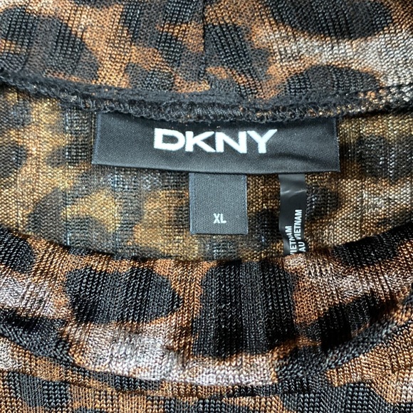 •DKNY• {ribbed} Mock-neck Semi-Sheer |lined| leopard print [long-sleeved] Top XL - Picture 3 of 14